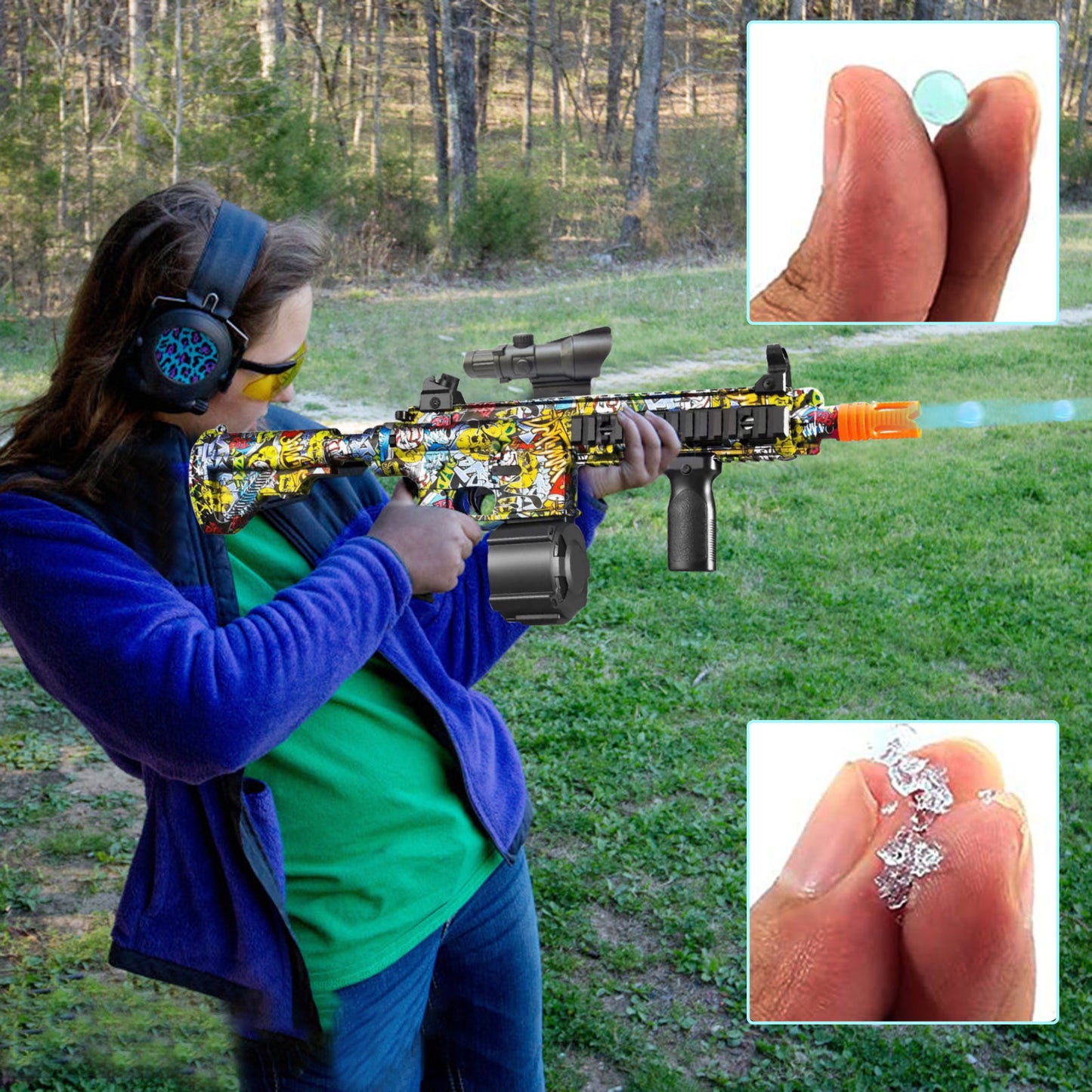 New M416 Manual & Electric Splatter Gun 2-in-1 Gel Ball Blaster With 15000 Eco-Friendly Water Beads Goggles For Outdoor Toys