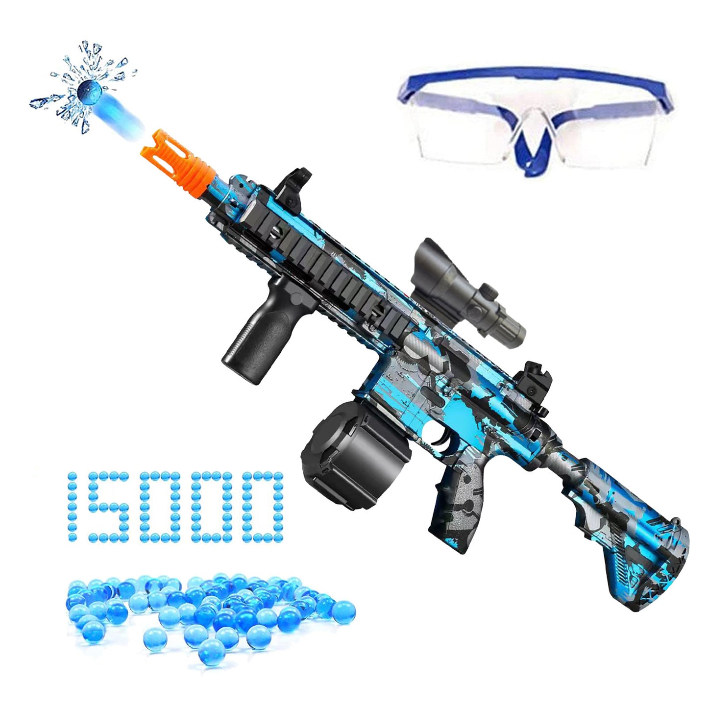 New M416 Manual & Electric Splatter Gun 2-in-1 Gel Ball Blaster With 15000 Eco-Friendly Water Beads Goggles For Outdoor Toys